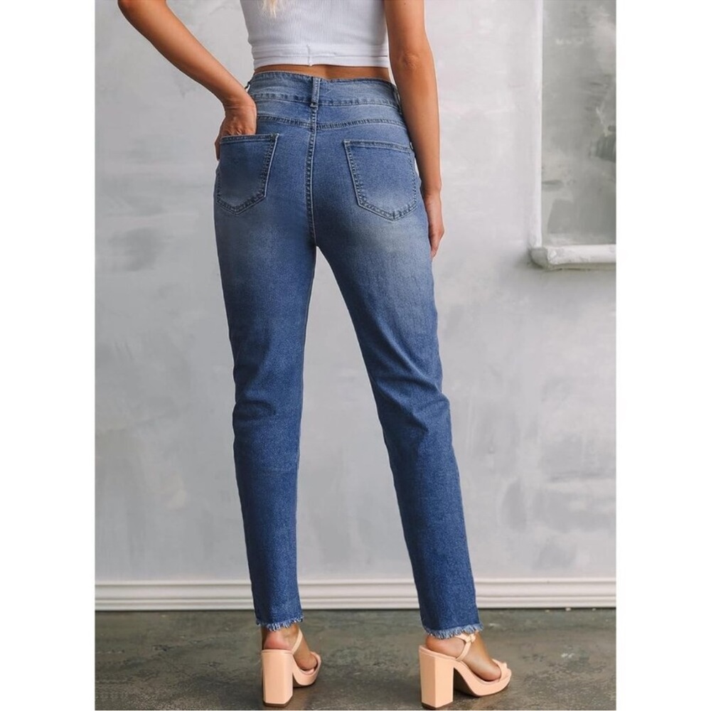 NWOT Sidefeel Women's High Waisted Stretch Jeans Raw Hem Ankle Denim Pants sz 10 - Picture 2 of 10